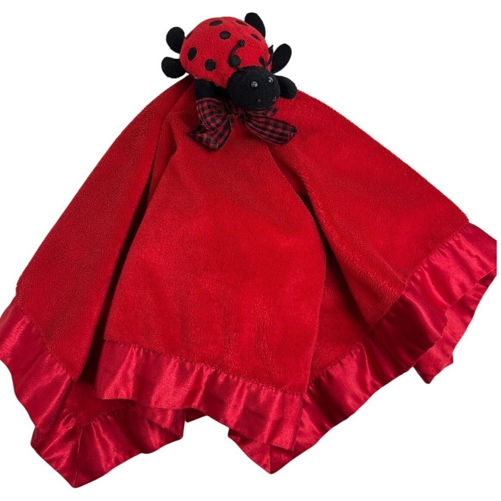 FAST SHiP Bearington Collection Lovey Ladybug Satin Trim Security Blanket Red
